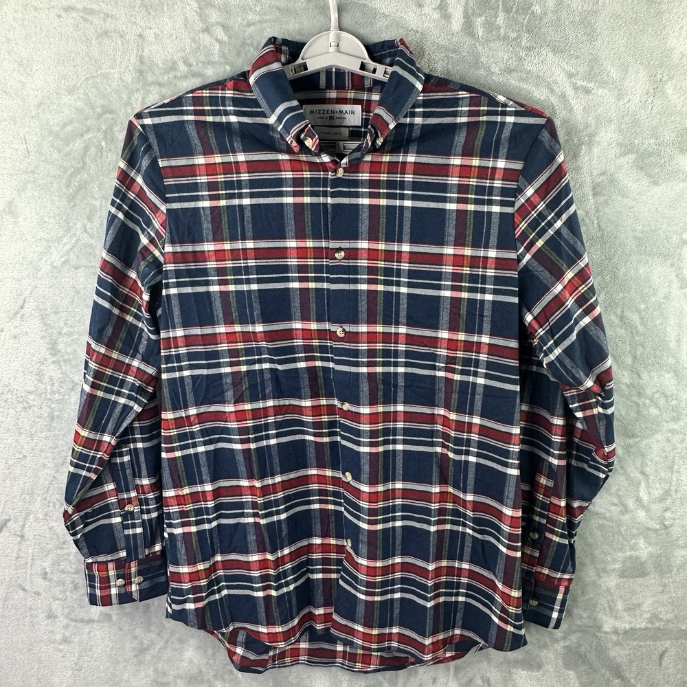Mizzen+Main Plaid Button Down Shirt Mens XL Trim Fit Performance Stretch